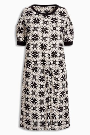 Black/White Print Twist Front Dress